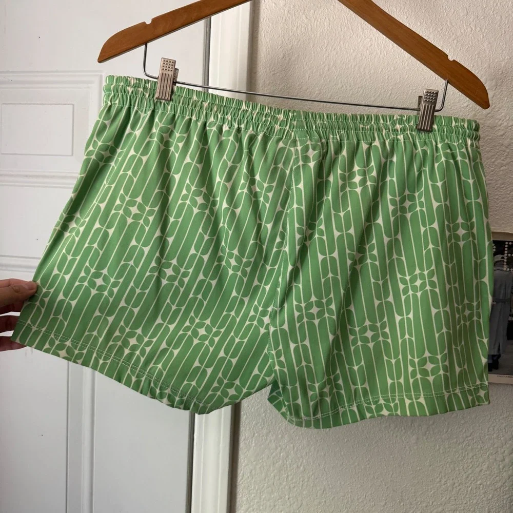MR. TURK green white printed drawstring pull on swim trunks shorts
